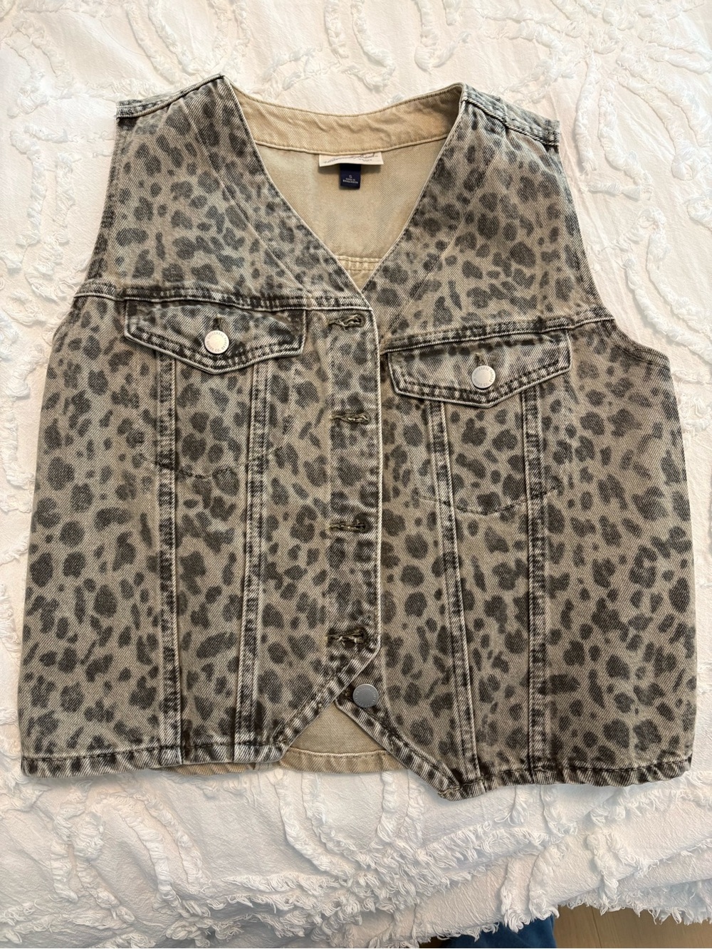 Leopard Print Denim Vest - Neutral Taupe & Charcoal